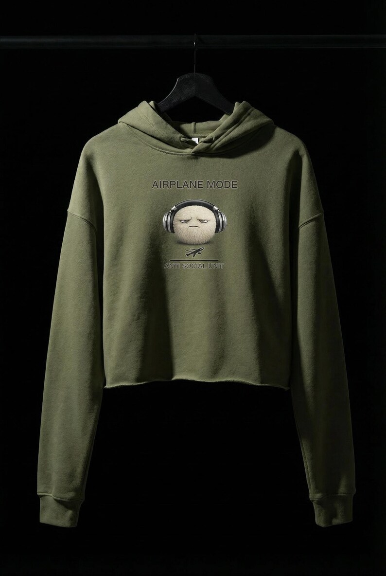 Airplane Mode Unit Cropped Hoodie Statement Piece Raw Hem Anti Social Minimalist Streetwear Dropped Shoulder Boxy Fit Privacycare Gear Top image 2
