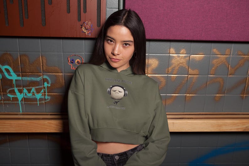 Airplane Mode Unit Cropped Hoodie Statement Piece Raw Hem Anti Social Minimalist Streetwear Dropped Shoulder Boxy Fit Privacycare Gear Top image 9