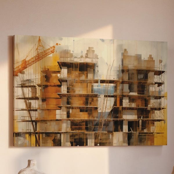 Construction in Progress Canvas Print – Industrial Engineering Office Decor
