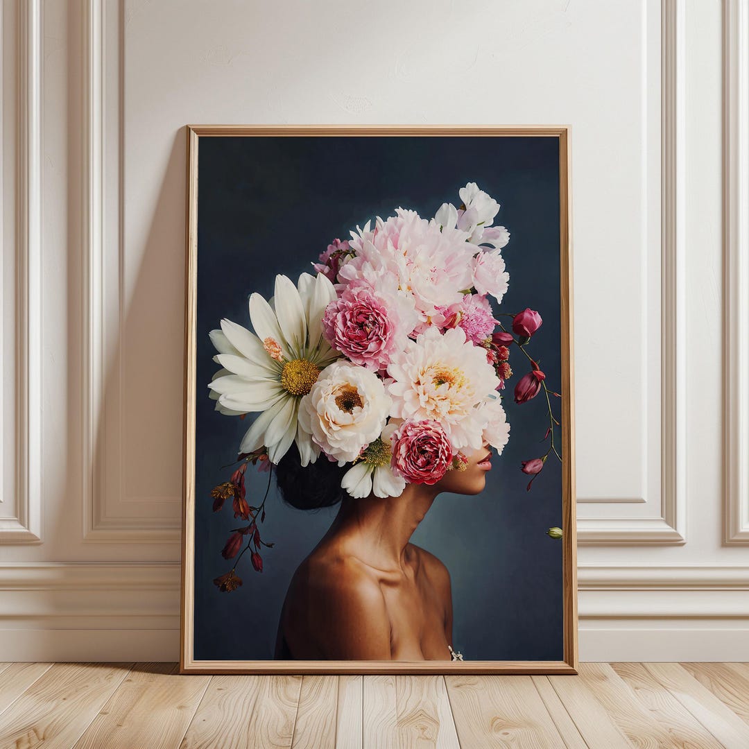 Floral Woman Portrait Canvas | Botanical Abstract Wall Art - Etsy