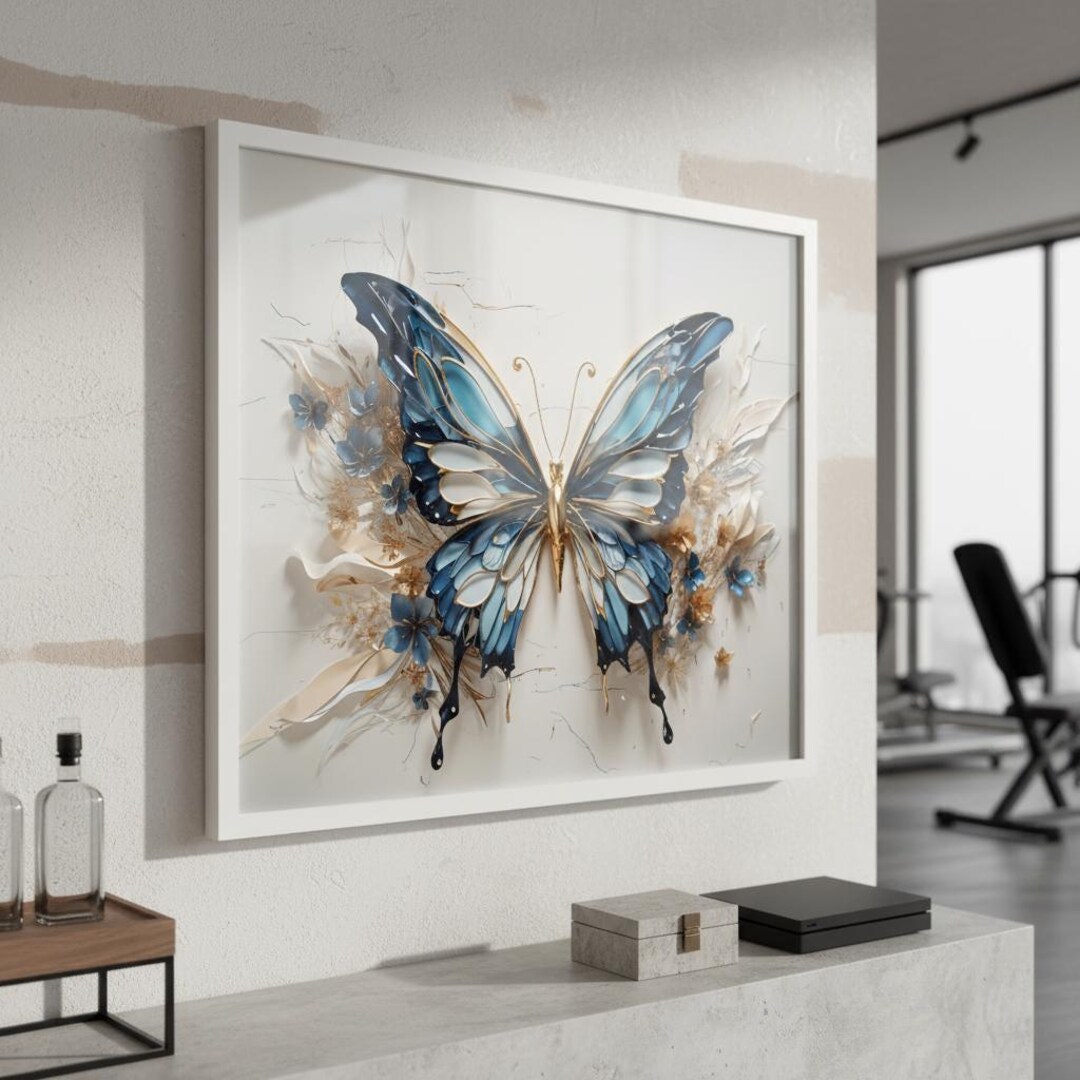 Blue Butterfly Canvas Print | Modern Nature Wall Art - Etsy