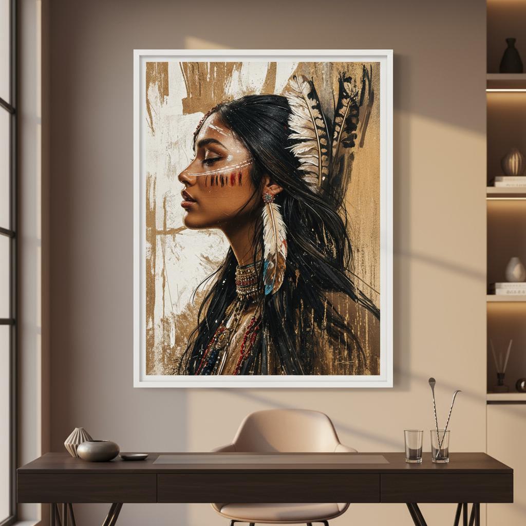 Boho Woman Portrait Art Print, Feathers, Jewelry, Earthy Wall Decor - Etsy