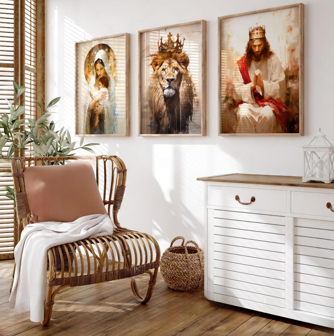 Mary, Jesus & Lion Canvas Print Set – Abstract Christian Wall Art - Etsy