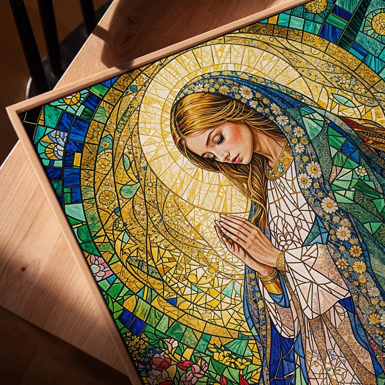Virgin Mary Stained Glass Canvas Print | Catholic Wall Art - Etsy
