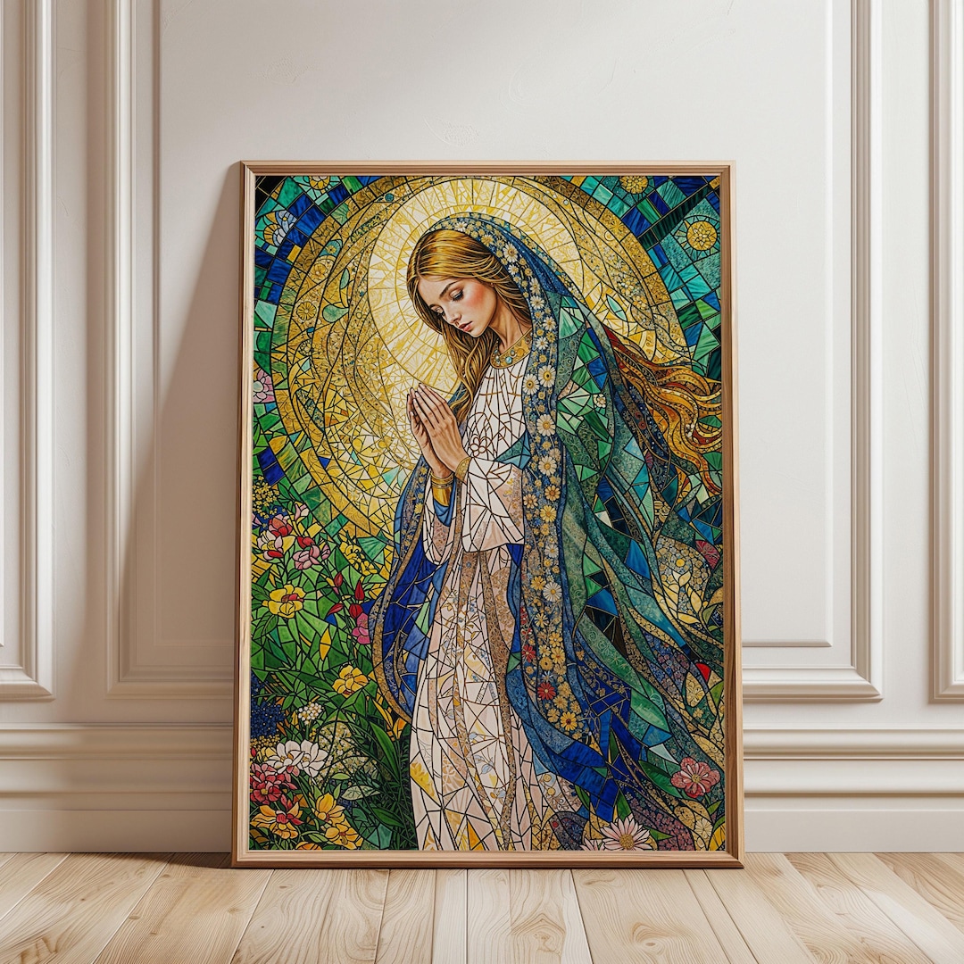 Virgin Mary Stained Glass Canvas Print | Catholic Wall Art - Etsy
