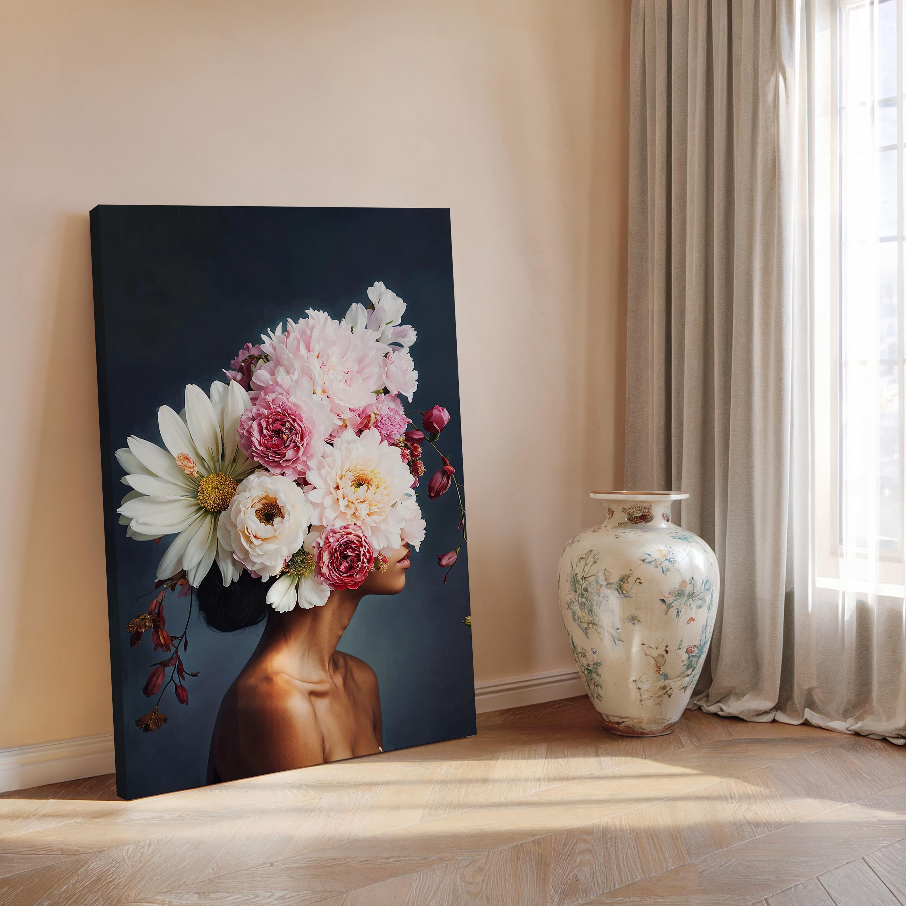 Floral Woman Portrait Canvas | Botanical Abstract Wall Art - Etsy