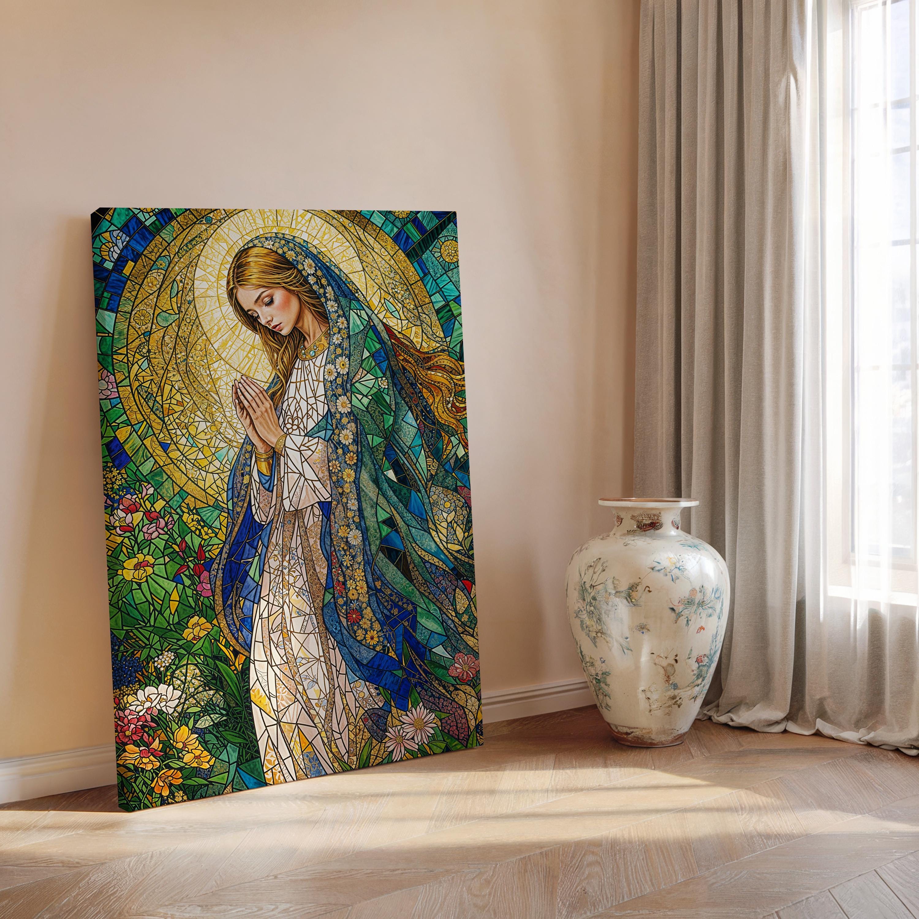 Virgin Mary Stained Glass Canvas Print | Catholic Wall Art - Etsy
