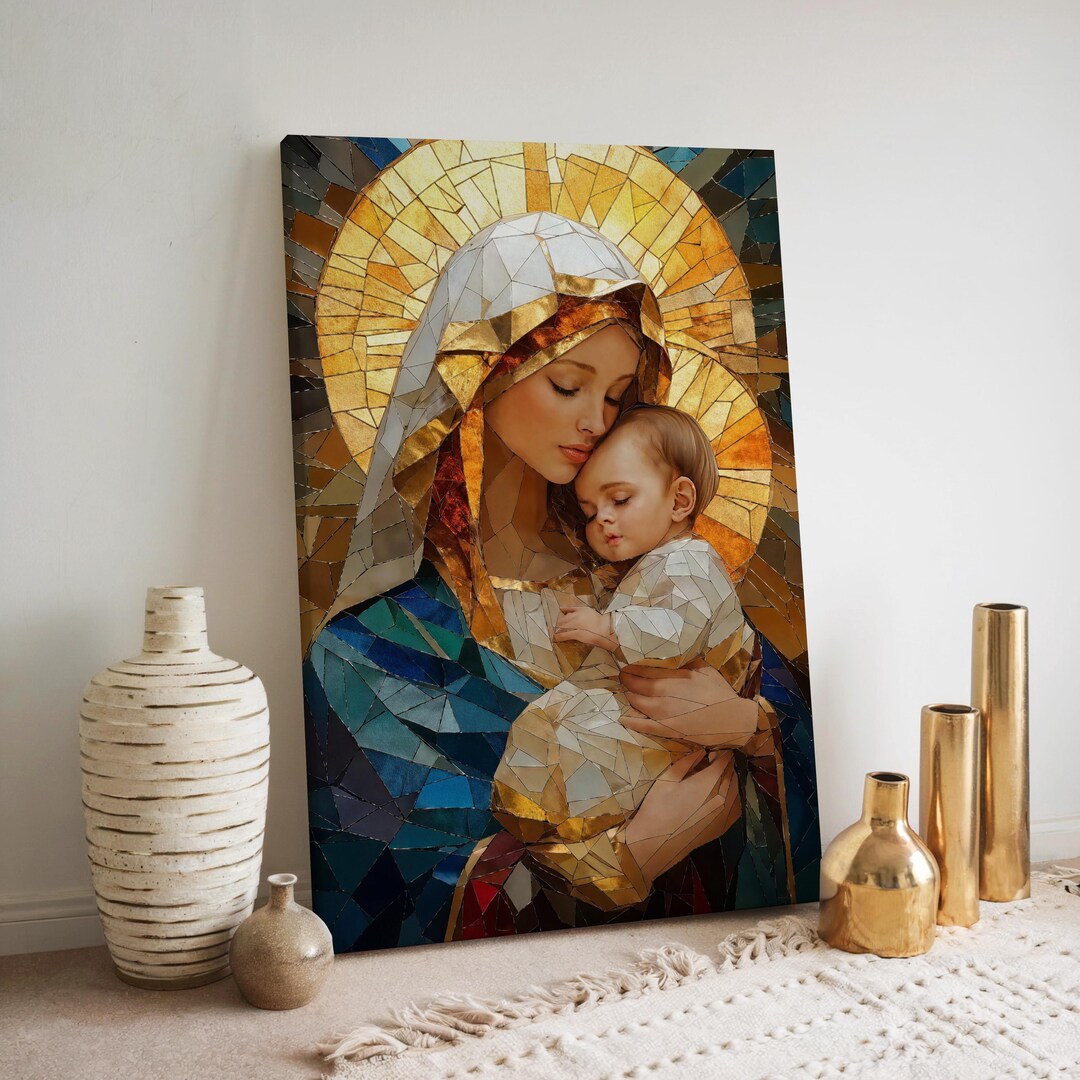 Mosaic Mary and Jesus Canvas Print – Religious Christian Wall Art - Etsy