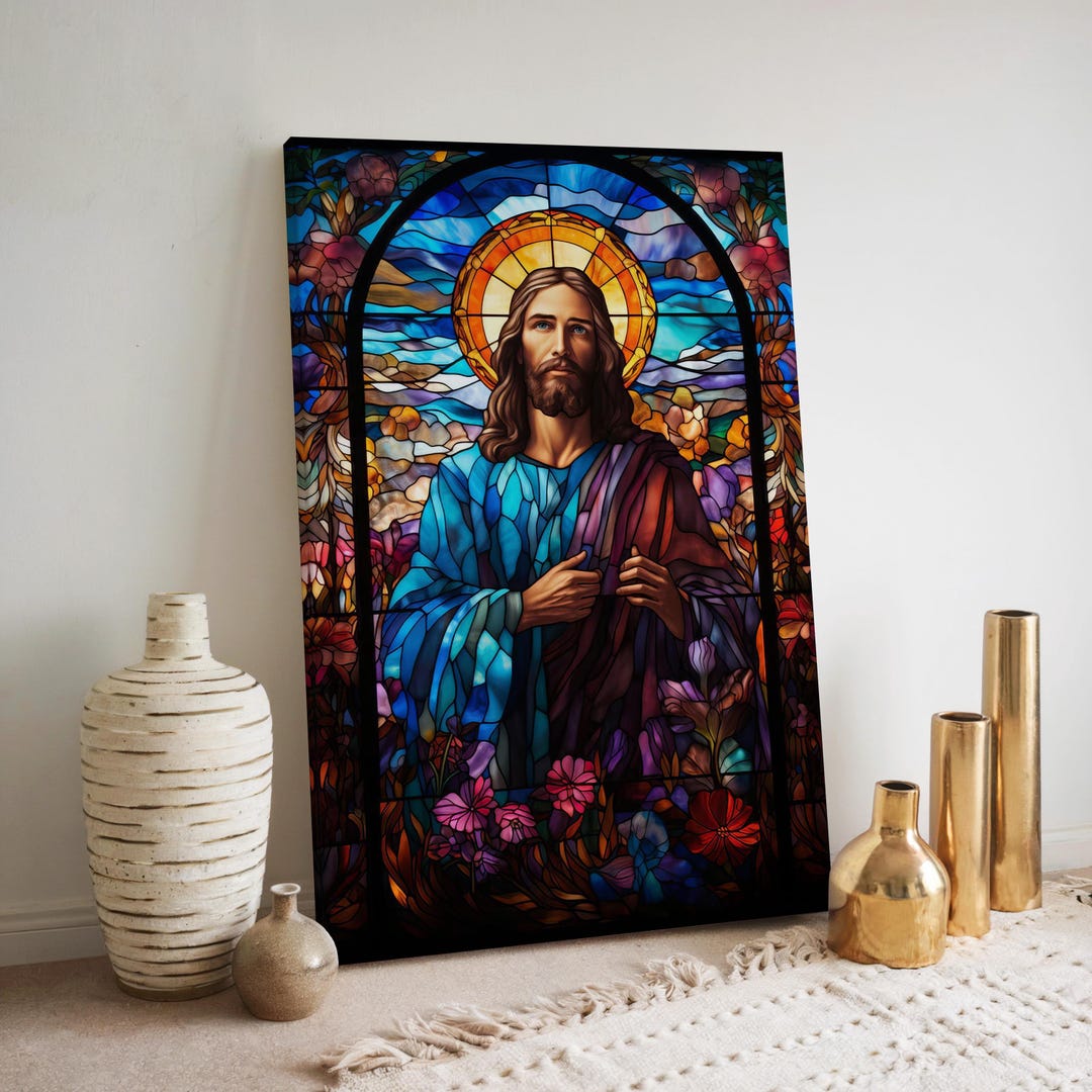 Jesus Stained Glass Mosaic Canvas – Religious Wall Art - Etsy