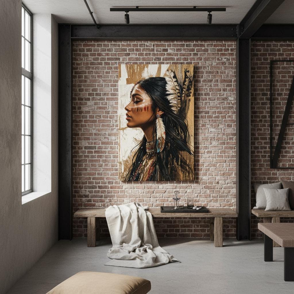 Boho Woman Portrait Art Print, Feathers, Jewelry, Earthy Wall Decor - Etsy