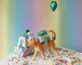 Cat cake topper Party Animal cake decoration Ginger Cat Birthday cake topperTabby cat