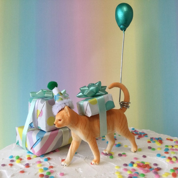 Cat cake topper Party Animal cake decoration Ginger Cat Birthday cake topperTabby cat