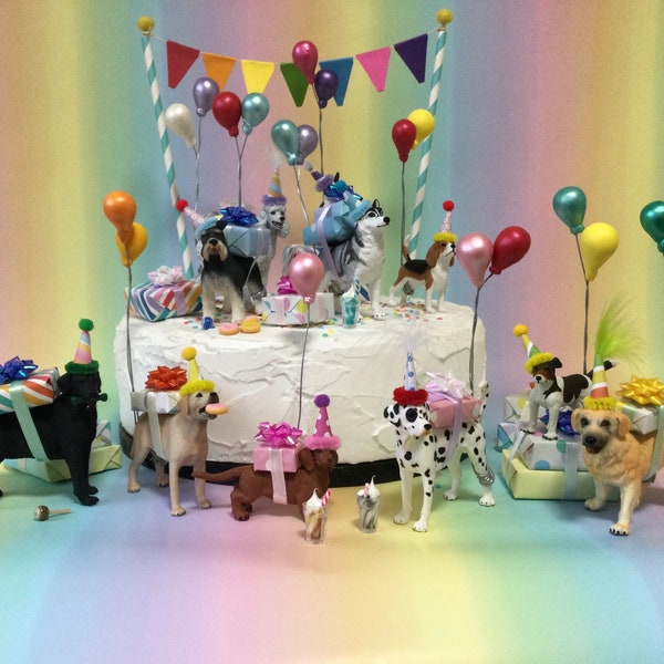 Dog birthday cake decoration with optional cake bunting Party animal dog cake topper