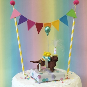 Sausage dog cake topper Dachshund party cake topper With optional cake bunting.