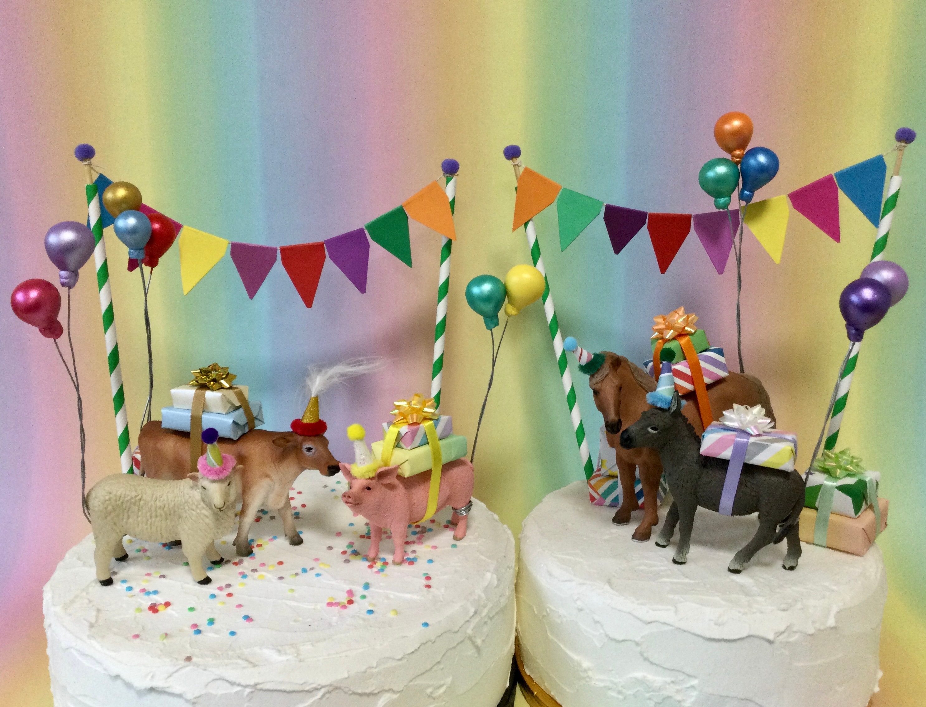 11-tlg. Bauernhof Tier Cake Topper Set – Mit Pferd, Kuh, Hahn, Schwein & Bäumen, Filz & Plastik, Für Kindergeburtstage
