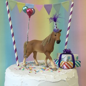 Palomino Pony cake topper Party Animal cake decoration Birthday cake horse topper with optional cake bunting.
