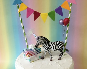 Adorno para tarta de cebra: decoración de fiesta con globos y banderines opcionales