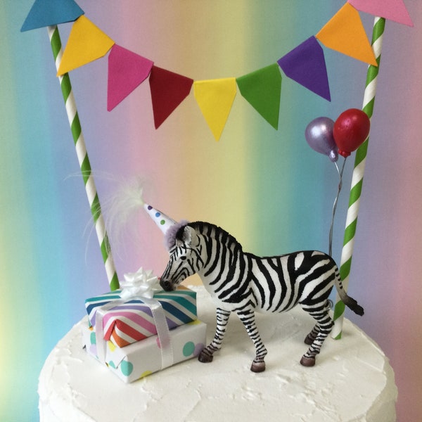 Zebra cake topper party animal cake party birthday cake zebra topper with optional cake bunting