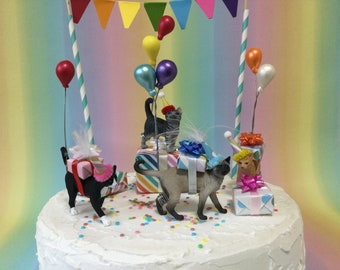 Cat Birthday Cake Topper: Party Animal Decoration with Bunting