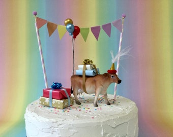 Jersey Cow cake topper Party Animal cake decoration golden Cow Birthday celebration cake topper