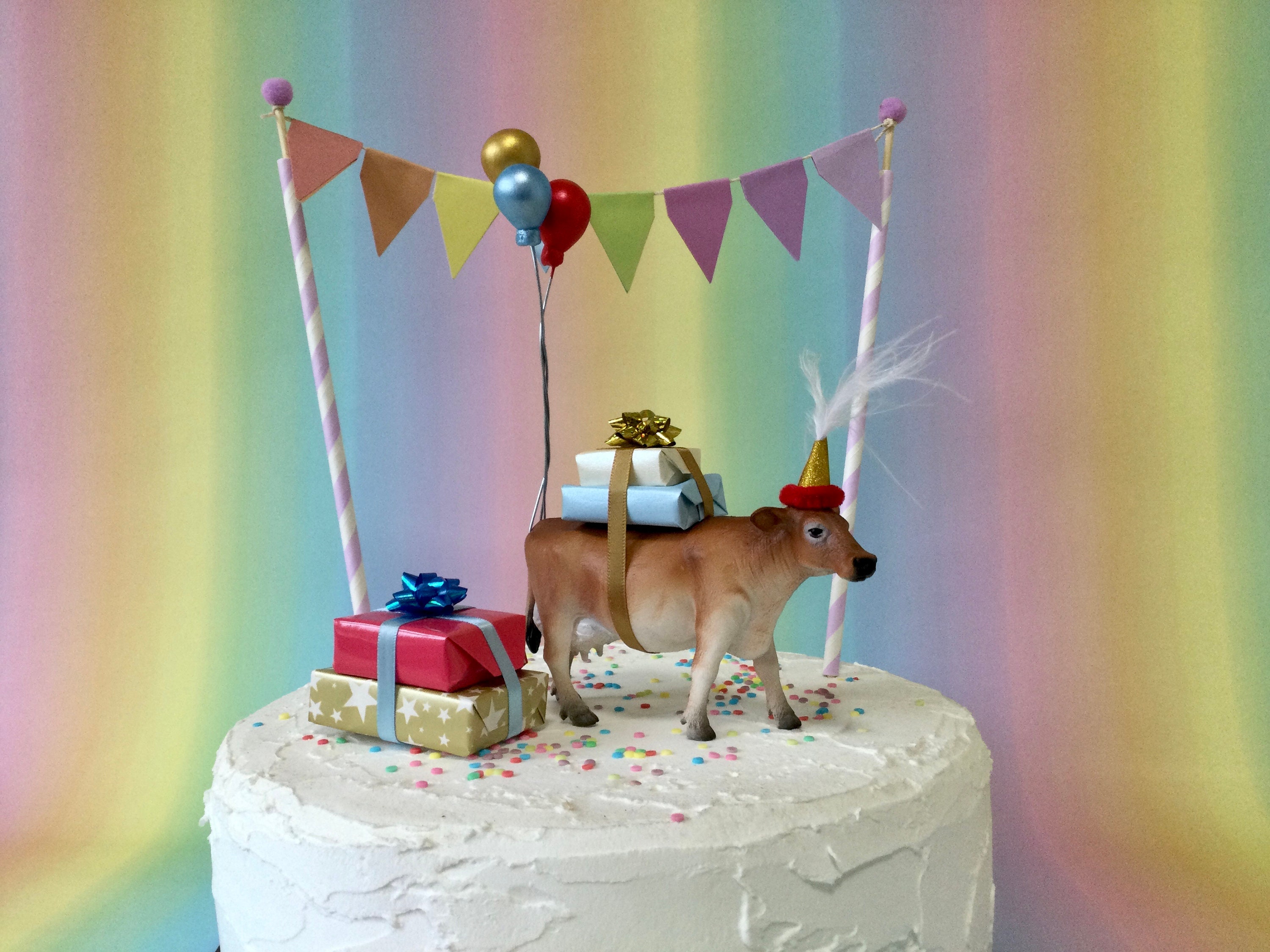 Rainbow Donkey Happy Birthday Cake Topper – Farm Animal Theme, Glitter Cardstock, Food Safe Decoration - View #11