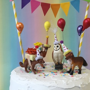 Woodland Animals Birthday Cake Toppers: Fox, Owl, Fawn, Weasel