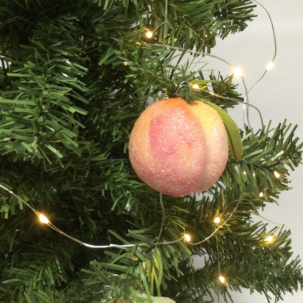 Christmas spun cotton Peach ornaments Sugared Peaches Faux fruit Christmas tree ornaments