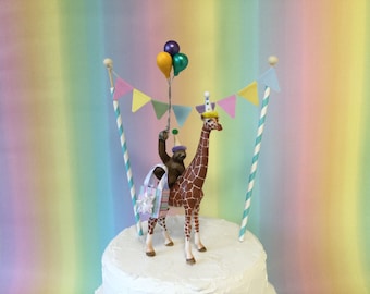 Giraffe and Sloth Cake Topper: Party Animal Birthday Decoration
