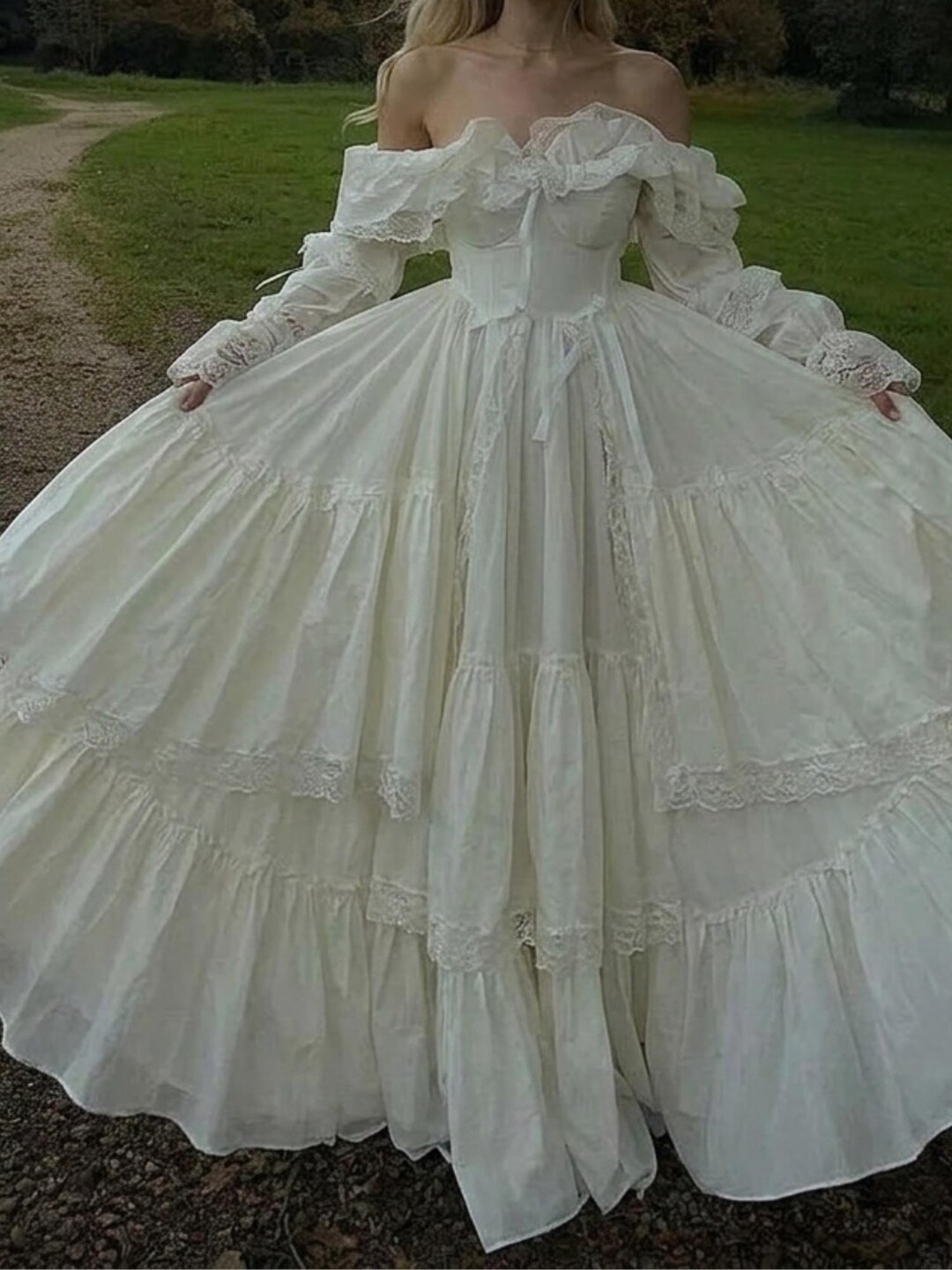 Off Shoulder Princess Wedding Dress | Long Sleeve A-line Vintage Bridal ...