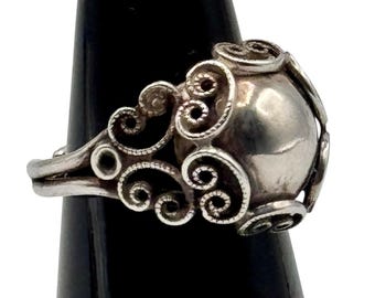 Anillo Beau Sterling Dome con filigrana, estilo Art Nouveau, vintage de los años 70, ajustable.