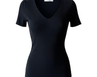 Dolce & Gabbana Vintage 90s Stretchy Knit Black V-Neck Short Sleeve Top Classic