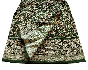 Sun River Wrap Skirt Size M Green Gold Cotton Batik Pattern Border Detail