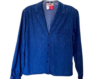Vintage BIS Denim Shirt Women's Size 44 - US 12 Blazer Style Long Sleeved 1980s
