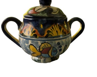 Talavera Suikerpot Lelies Vis Blauw Wit Bruin Geel Rode klei met deksel