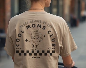 Cool Moms Club T-Shirt personalisiert, Retro Shirt mit Name und Jahr, Mutter Hoodie Geschenk, werdende Mama Ankündigung,  Mama Sweatshirt