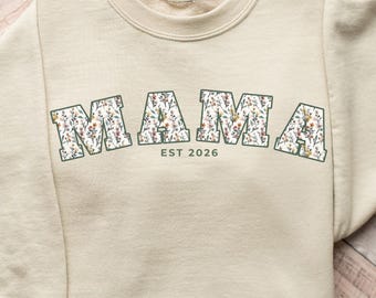 Personalisiertes Mama Sweatshirt, Mama Shirt mit Blumenmuster, floraler Hoodie im Toile-de-Jouy-Stil, Muttertagsgeschenk