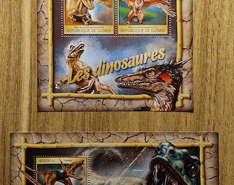 Dinosaur Thematic Stamps Set Guinea 2016 Souvenir Sheets T-Rex Prehistoric Animals Philately Collectible