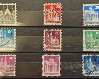 1948 Deutschland Beruf Briefmarken, Bautenserie Gebäude Serie, Alliierte Zone Ephemera, 9er Set