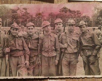Authentic 1940's-50's Turkish Army Photo Archive, Original Soldier Portraits with Handwritten Notes, Mid-Century Set of 8
