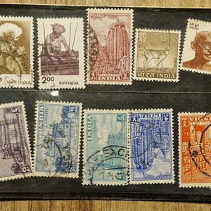 Vintage India Stamp Lot – 9 Used Indian Postage Stamps – Gandhi, Architecture & Cultural Themes – Indian Philately