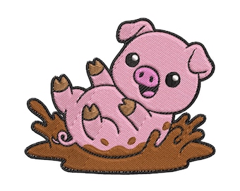 Piglet in Mud Embroidery Design