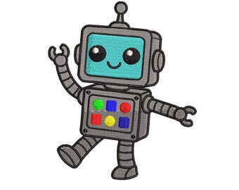 Robot Embroidery Design Dancing STEM Kids Boys Nursery