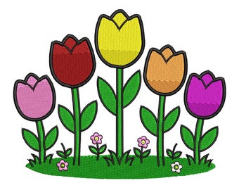 Tulip Garden Colorful Spring Flower Machine Embroidery Design