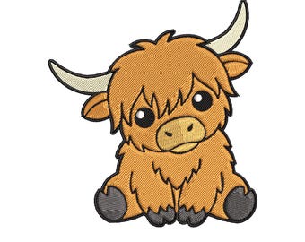 Highland Cow Embroidery Design