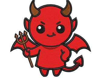 Halloween Little Devil Embroidery Design Kids Boys Horns Trident