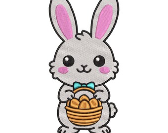 Easter Bunny with Basket Embroidery Design