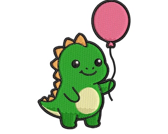 Dino with Balloon Embroidery Design Birthday Party Dinosaur Kids Boys