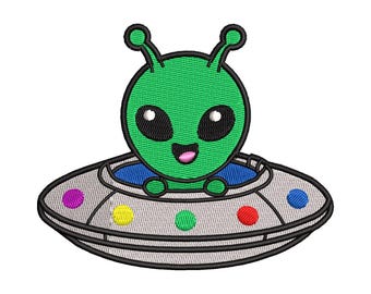 Alien Embroidery Design UFO Spaceship Space Kids Boys Nursery