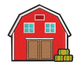 Red Barn Farmhouse Machine Embroidery Design Farm Building Hay Bale File
