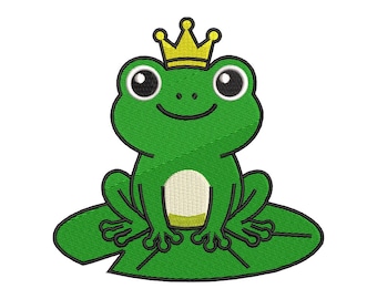 Frog Prince Embroidery Design Crown Nursery Kids Lily Pad Pattern